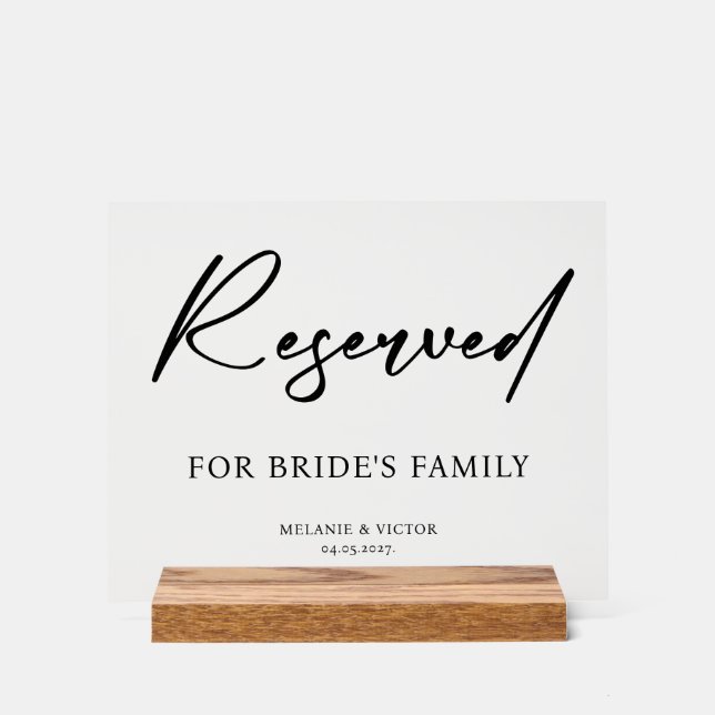 Reservierter Tisch Hochzeit  Acrylschild (Vorderseite)