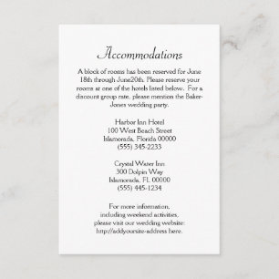 Reservierungen und Übernachtungen Hochzeitskarten Begleitkarte