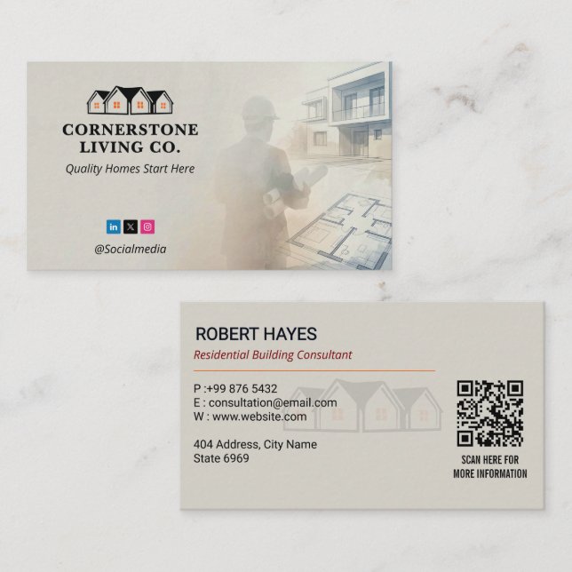 Residential Construction | Gray Skecth Visitenkarte (Vorne/Hinten)