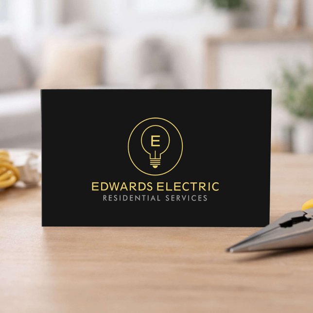 Residential Electrician Minimal Logo Black Visitenkarte (Von Creator hochgeladen)