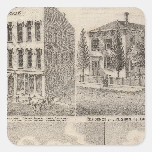 Residenz und Mühle von Samuel Cade, Wabash Tp Quadratischer Aufkleber (Vorderseite)