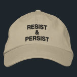 Residenz und Persist, schwarzer Text auf chaki, po Bestickte Baseballkappe<br><div class="desc">Zeigen Sie, dass Sie der Tyrannei nicht nachgeben und andere zum Protest inspiriert haben, indem Sie eine Baseballmütze tragen, in der die Worte "Resist & Persist" auf khaki-Hintergrund bestickt sind. Hats sind in anderen Farben in der Sidebar erhältlich. Klicken Sie auf den Link "Rocklawn Arts" unten, um das Design Resist...</div>