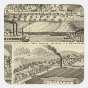 Residenz und Sägewerk von Susan Harpold Quadratischer Aufkleber