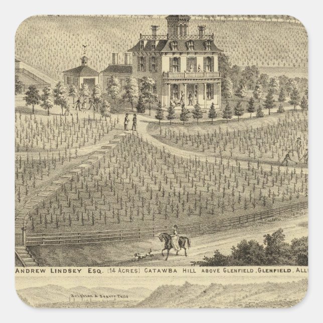 Residenz von Andrew Lindsey Glenfield Quadratischer Aufkleber (Vorderseite)