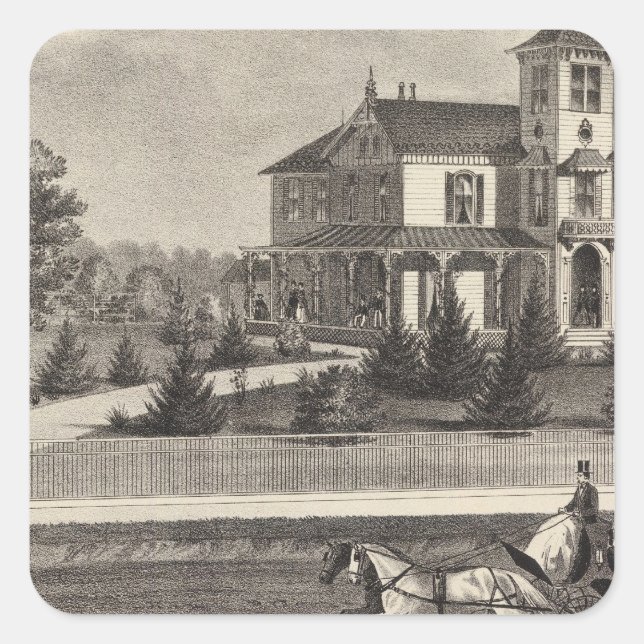 Residenz von James G Gowdy, Tom's River, NJ Quadratischer Aufkleber (Vorderseite)