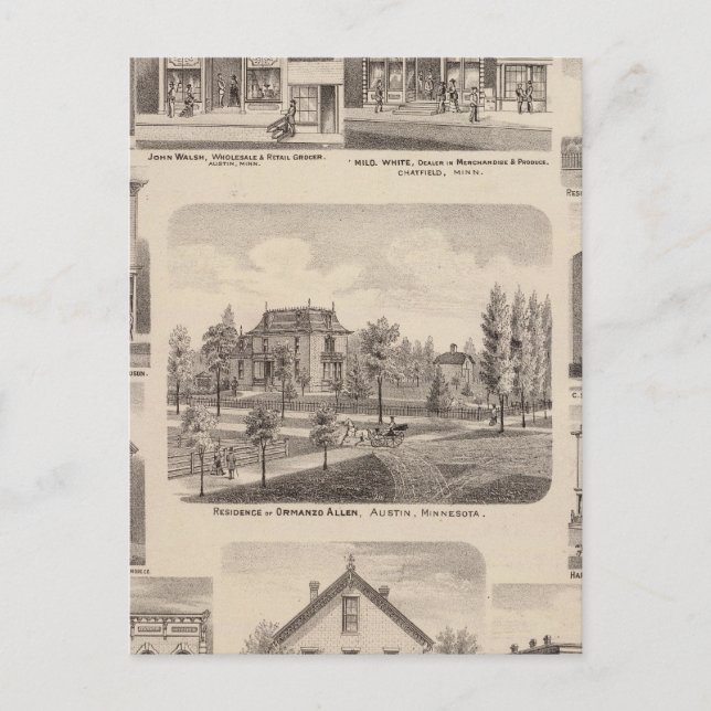 Residenzen und Unternehmen in Austin, Minnesota Postkarte (Vorderseite)
