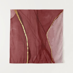 Resin art, dark red marsala abstract background. E Wandteppich