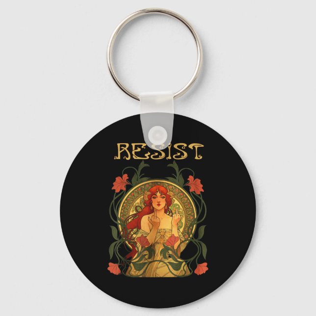Resist Art Nouveau Mucha Anti-trump Women Feminist Schlüsselanhänger (Vorderseite)