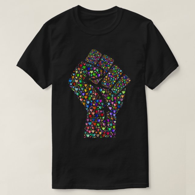 Resist Fist Rainbow Hearts Liebe T-Shirt (Design vorne)