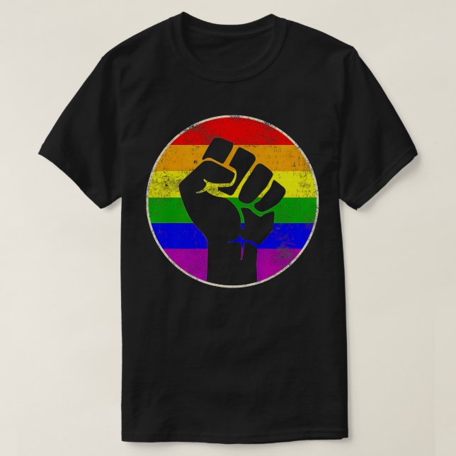 Resist Fist Rainbow Lesbian Gay LGB Power T-Shirt (Design vorne)