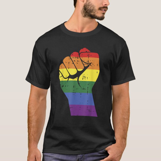 Resist Fist Retro Rainbow Hand Gay LGBT Pride Supp T-Shirt (Vorderseite)