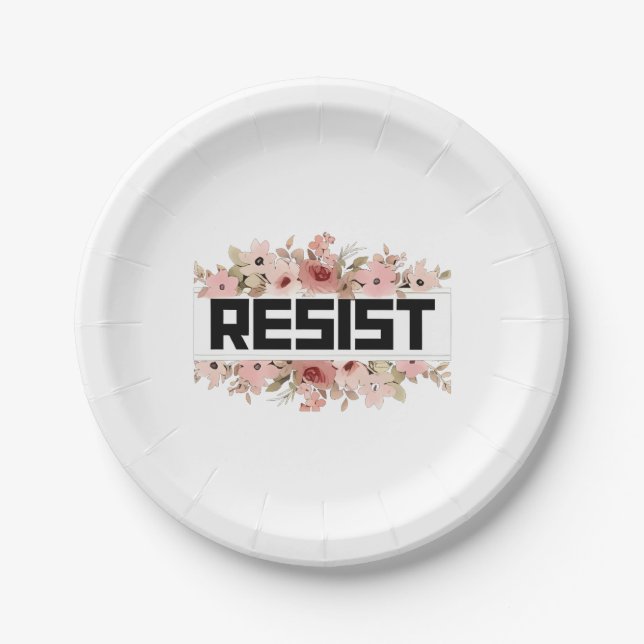RESIST Floral Anti Trump politischer Protest Pappteller (Vorderseite)
