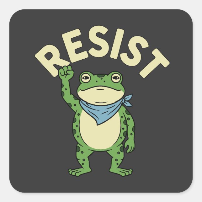 Resist Frog Illustration STICKER, Cute Protest Fro Quadratischer Aufkleber (Vorderseite)