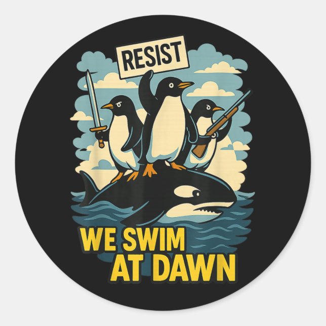 Resist Penguin Activism Graphic Design _8 Runder Aufkleber (Vorderseite)