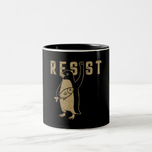 Resist Penguin Activism Graphic Design Vintag Zweifarbige Tasse