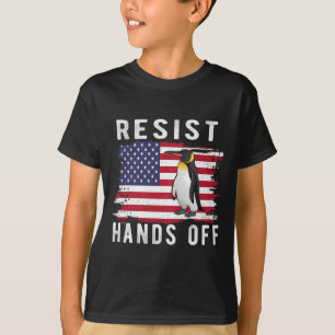 Resist Penguin Hands Off Funny Us Flag T-Shirt