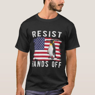 Resist Penguin Hands Off Funny Us Flag T-Shirt
