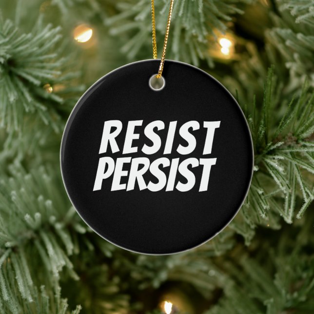 "Resist Persist" Schwarz-weiße Keramik Ornament (Baum)
