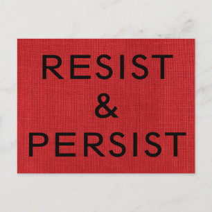 Resist & Persist, schwarzer Text auf Red Linen Fot Postkarte