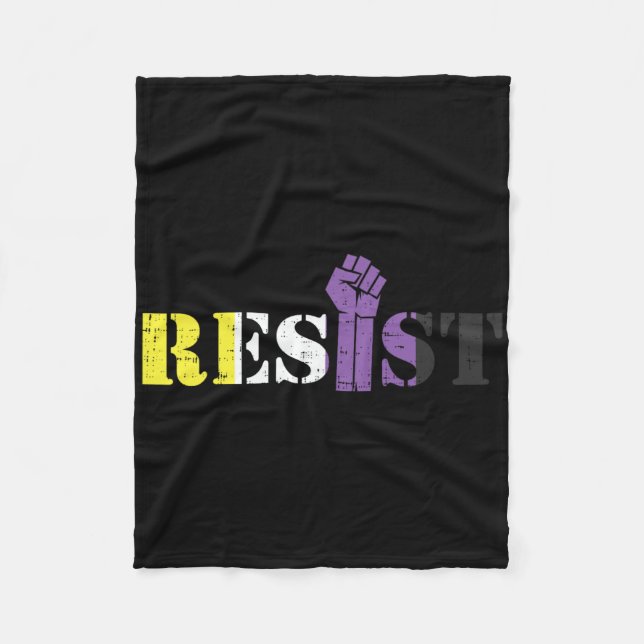 Resist Raised Fist Protest Lgbtq nicht binäre Flag Fleecedecke (Vorderseite)