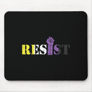 Resist Raised Fist Protest Lgbtq nicht binäre Flag Mousepad