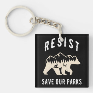 Resist Rette unsere Parks Alt US Nationalparkbären Schlüsselanhänger