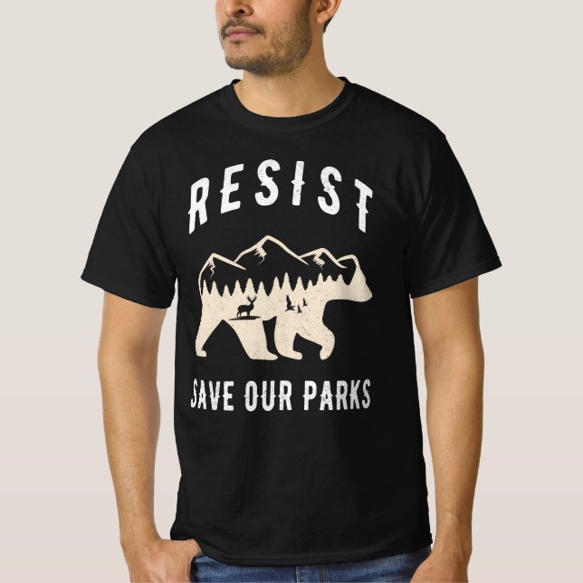 Resist Rette unsere Parks Alt US Nationalparkbären T-Shirt (Vorderseite)