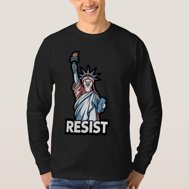Resist Tariffs Pinguin Protest Statue of Liberty F T-Shirt (Vorderseite)
