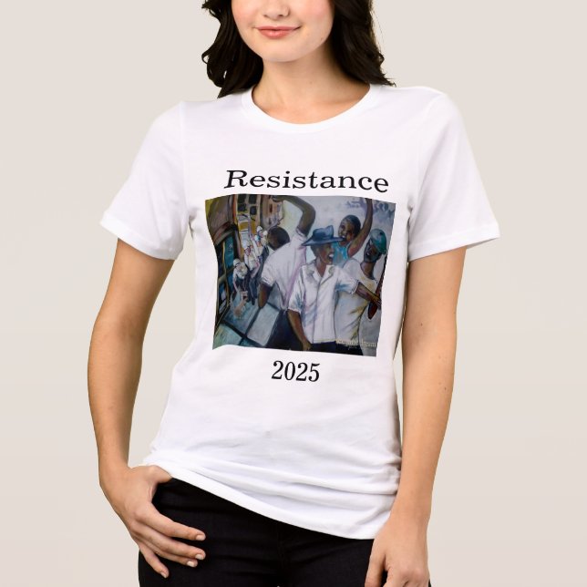 Resistance 2025 art von Janie McGee Tri-Blend Shirt (Vorderseite)