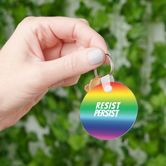 "resistent / persist" Pride lgbtq Regenbogenfarben Schlüsselanhänger (Hand)