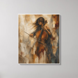 Resonanz zwischen Stille | Texturierte Cello-Wandk Leinwanddruck