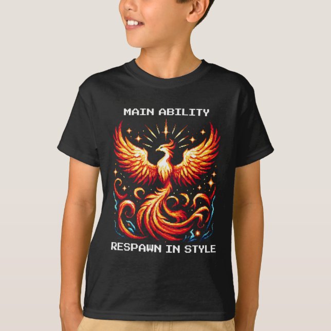 Respawn In Style Phoenix Pixel Revival Gamer Art  T-Shirt (Vorderseite)