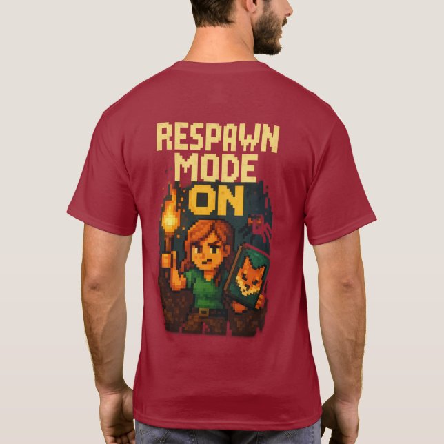 “Respawn Mode On – Pixel Gamer Girl T-Shirt” T-Shirt (Rückseite)