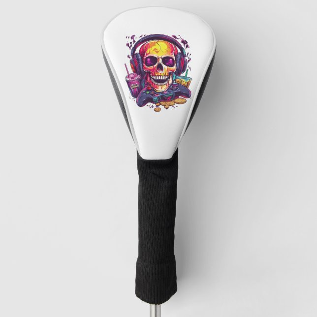 Respawn Ready � Funny Gamer Skull Golf Headcover (Vorderseite)