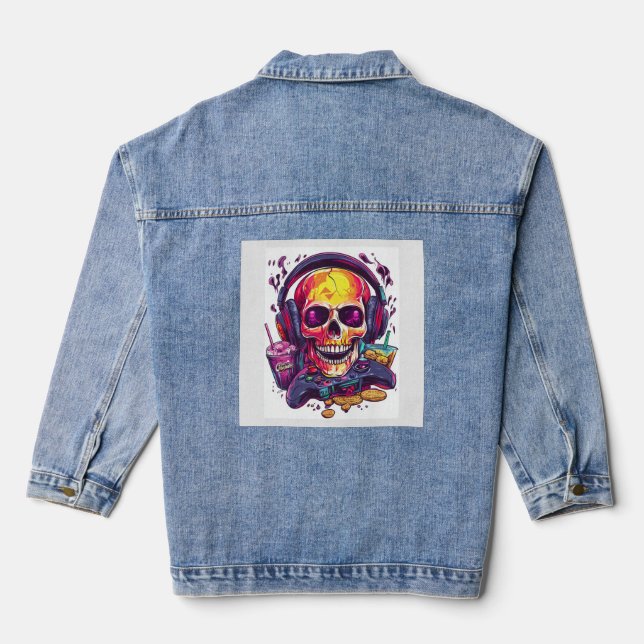 Respawn Ready � Funny Gamer Skull Jeansjacke (Rückseite)