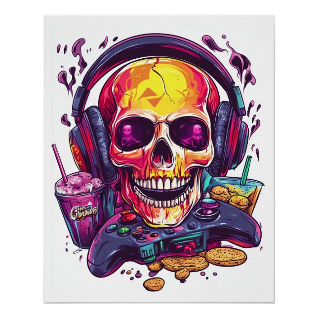Respawn Ready � Funny Gamer Skull Poster (Vorderseite)
