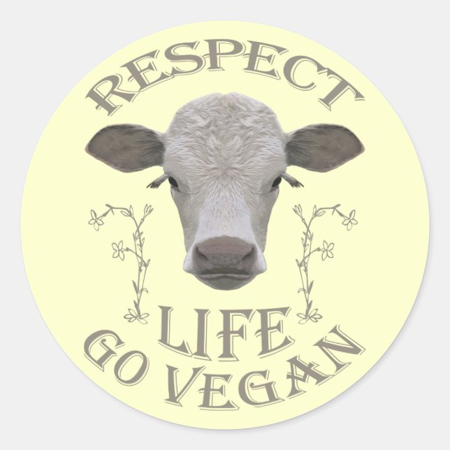 RESPECT LIFE - GO VEGAN - */* RUNDER AUFKLEBER (Vorderseite)