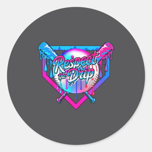 Respect The Drip Baseball Ice Cream For Kids Boys  Runder Aufkleber (Vorderseite)