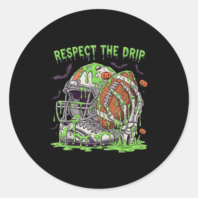 Respect The Drip Football Halloween Skeleton Hand  Runder Aufkleber (Vorderseite)