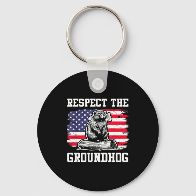 Respect The Groundhog Usa American Flag Groundhog  Schlüsselanhänger (Vorderseite)