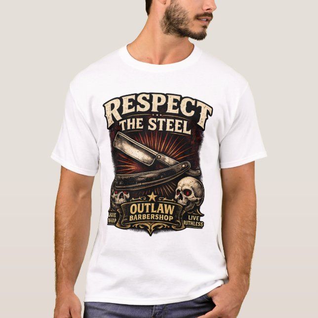 Respect the Steel – Straight Razor Design T-Shirt (Vorderseite)