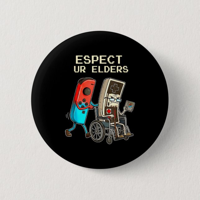Respect Ur Elders Retro Gaming Controller Funny  Button (Vorderseite)