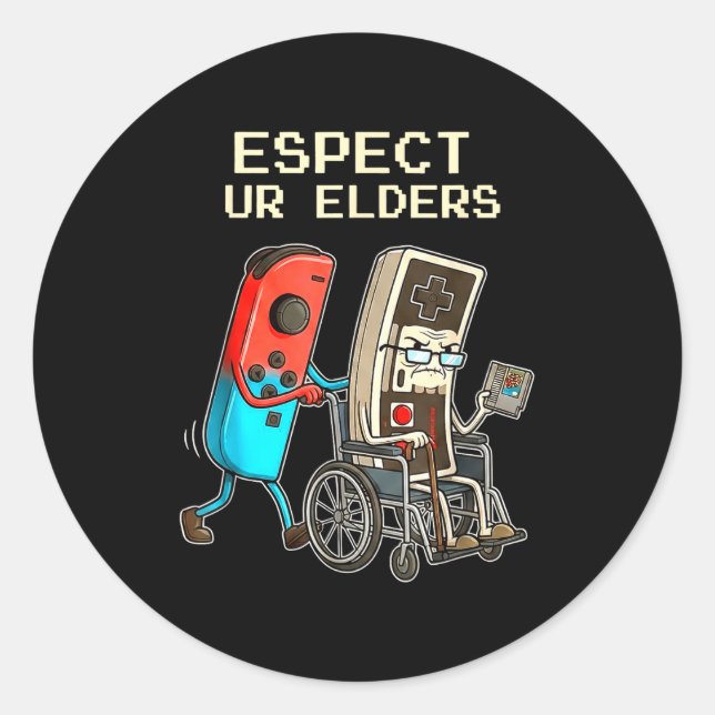 Respect Ur Elders Retro Gaming Controller Funny  Runder Aufkleber (Vorderseite)