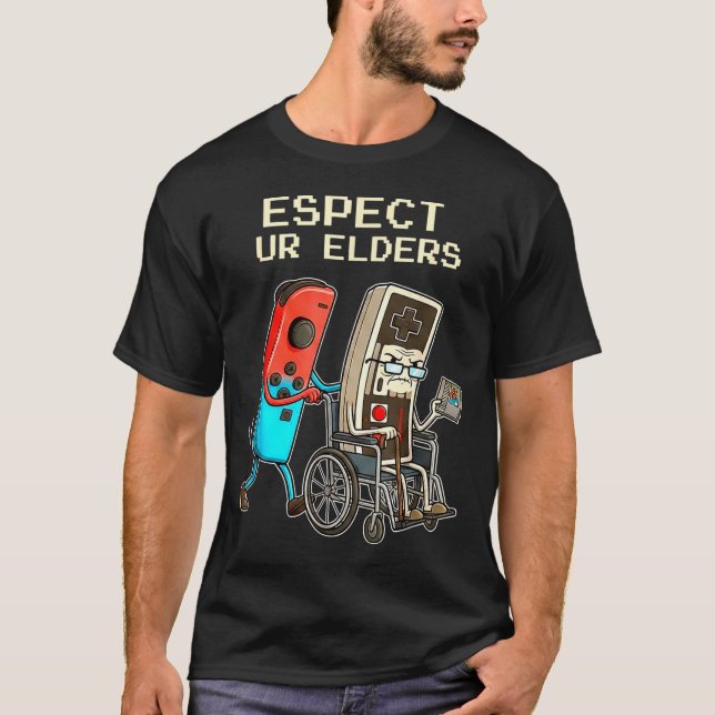 Respect Ur Elders Retro Gaming Controller Funny  T-Shirt (Vorderseite)