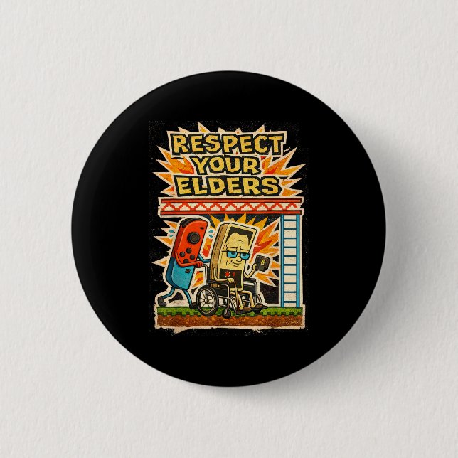 Respect Your Elders Funny Gamer Controller 80s Ret Button (Vorderseite)