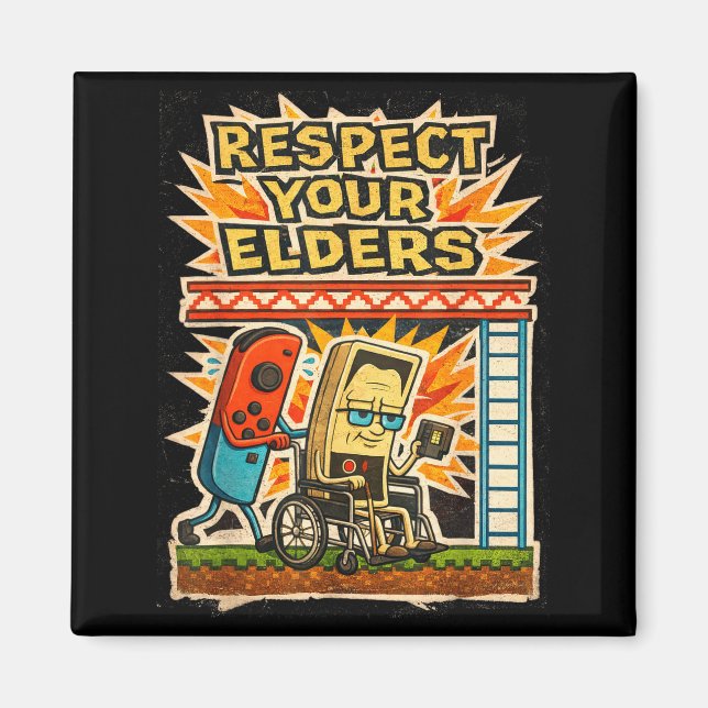 Respect Your Elders Funny Gamer Controller 80s Ret Magnet (Vorne)