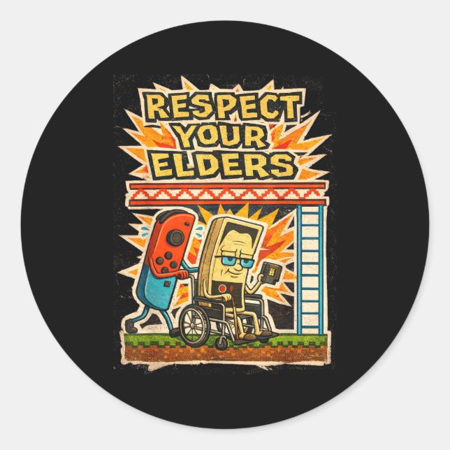 Respect Your Elders Funny Gamer Controller 80s Ret Runder Aufkleber (Vorderseite)