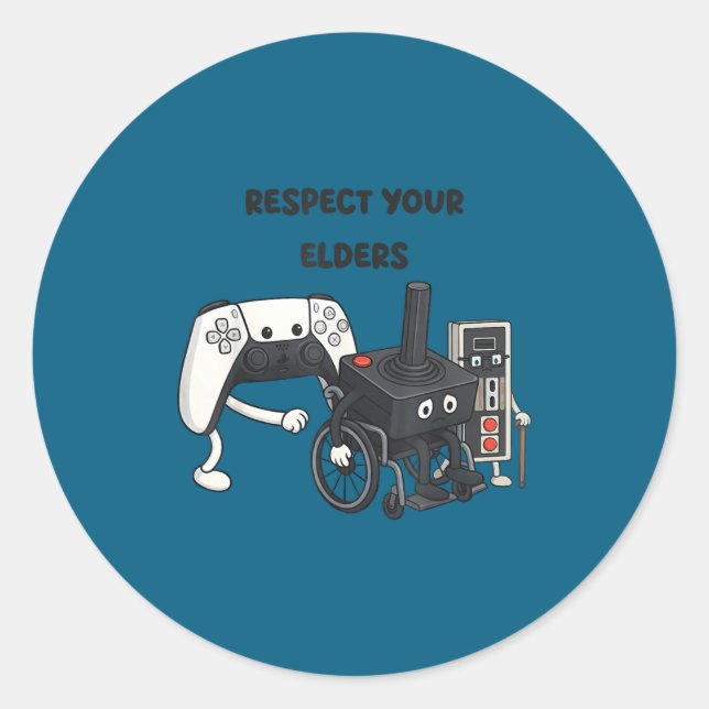 Respect Your Elders Funny Gaming 80s Style Old New Runder Aufkleber (Vorderseite)