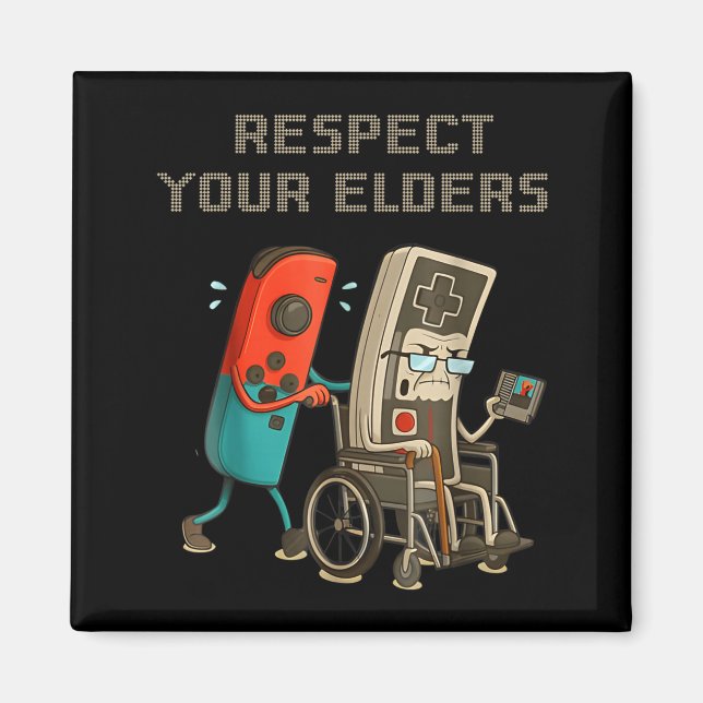 Respect Your Elders Funny Retro Gaming Clic Consol Magnet (Vorne)