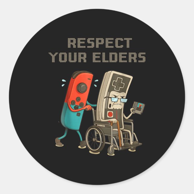 Respect Your Elders Funny Retro Gaming Clic Consol Runder Aufkleber (Vorderseite)